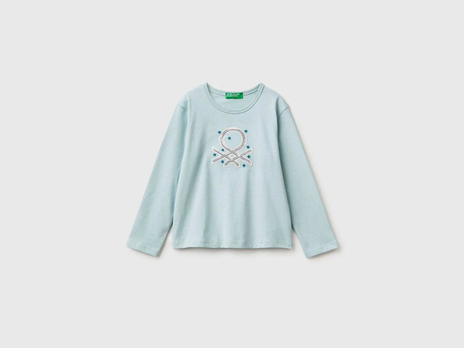 Benetton_Aqua_T-Shirt with Print and Sequins_3ATNG10KZ_17H_01