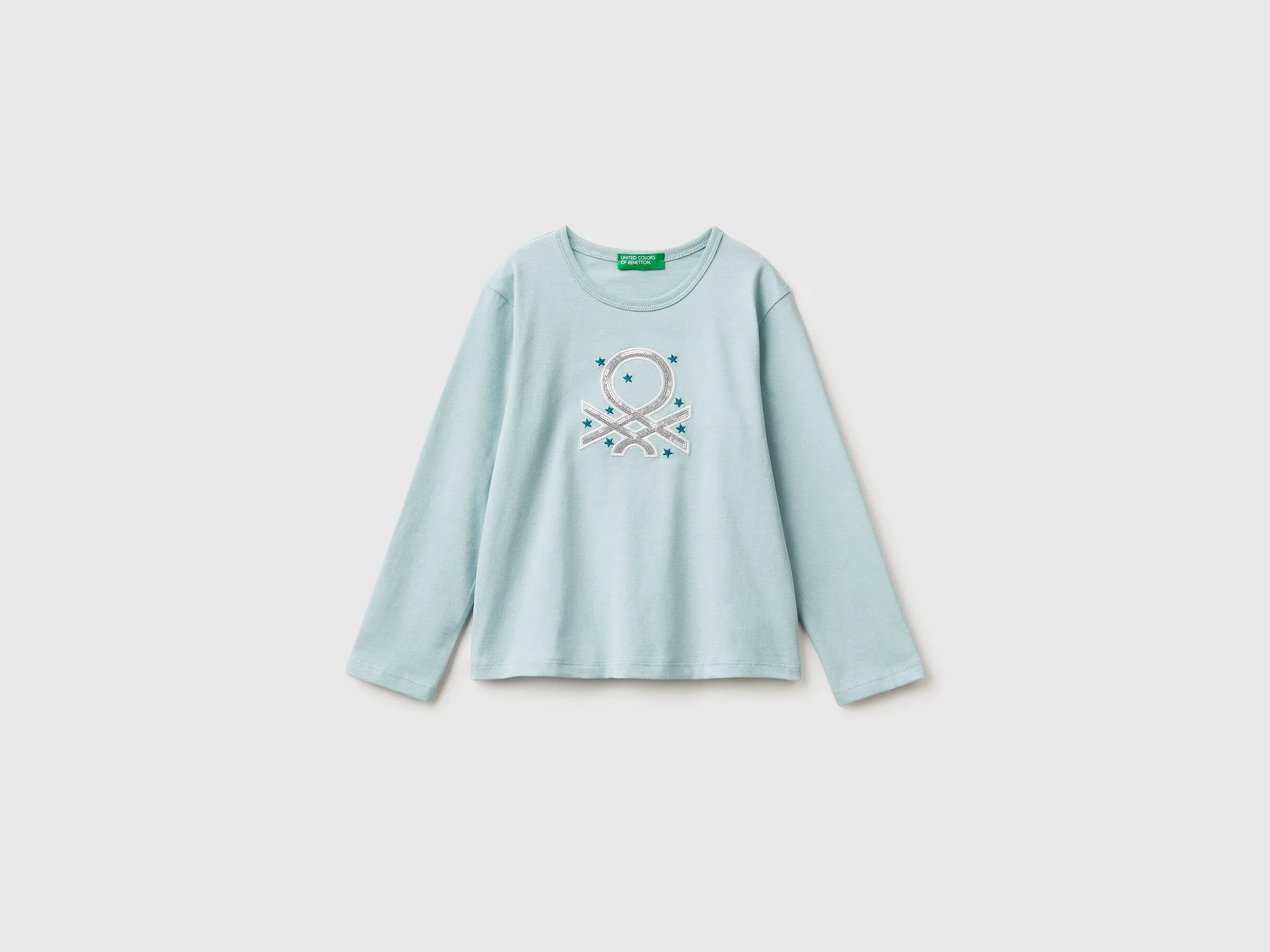 Benetton_Aqua_T-Shirt with Print and Sequins_3ATNG10KZ_17H_01