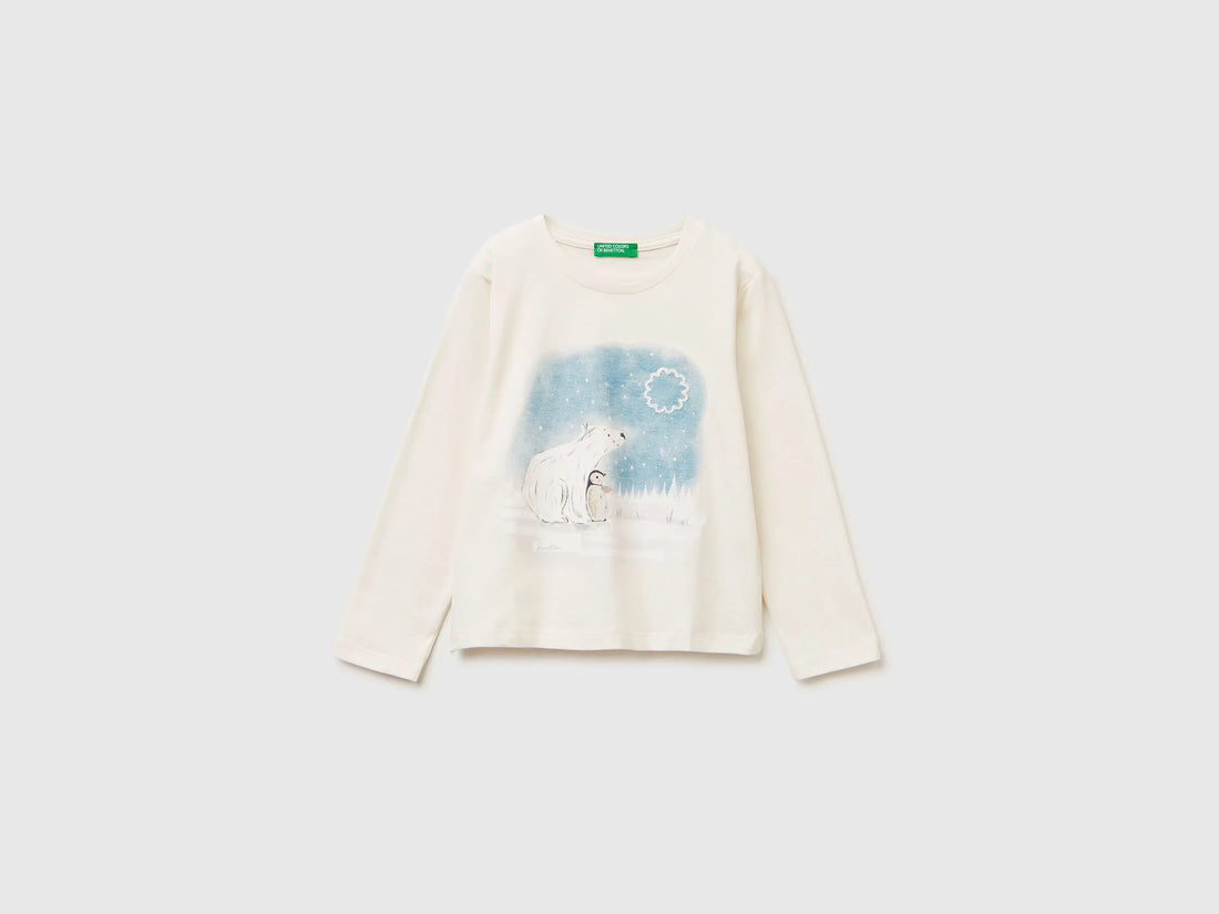 Benetton_Creamy White_Cotton T-Shirt with Print_3ATNG10L9_0R2_01