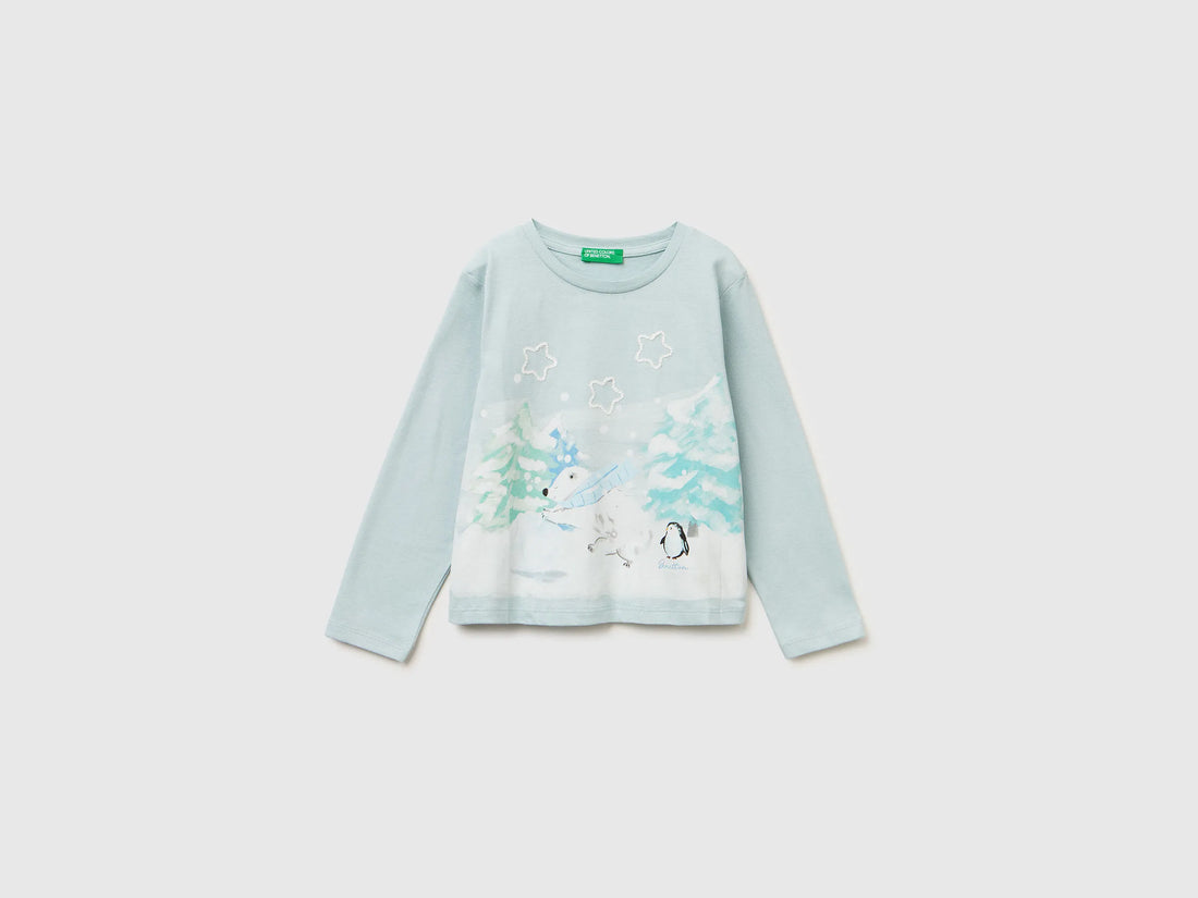 Benetton_Aqua_Cotton T-Shirt with Print_3ATNG10L9_17H_01