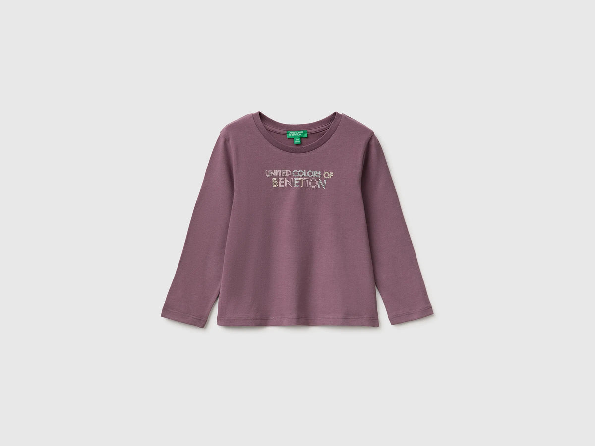 Benetton Plum Girls T-Shirt with Puffy Print SKU: 3ATNG10NI_048 Image 01