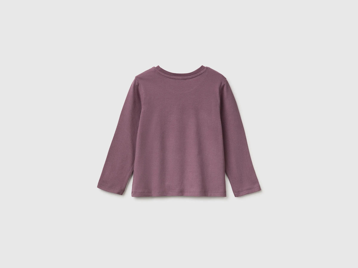 Benetton Plum Girls T-Shirt with Puffy Print SKU: 3ATNG10NI_048 Image 02