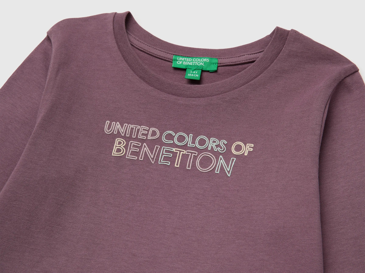 Benetton Plum Girls T-Shirt with Puffy Print SKU: 3ATNG10NI_048 Image 03