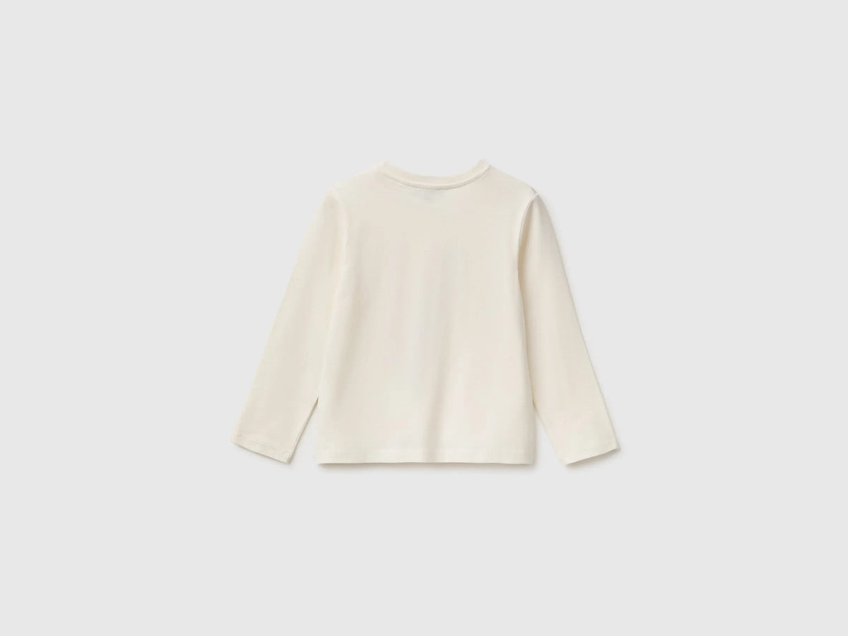 Benetton Creamy White Girls T-Shirt with Puffy Print SKU: 3ATNG10NI_0R2 Image 02