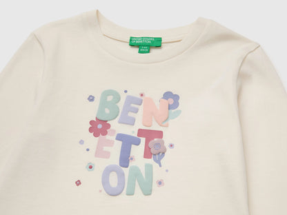 Benetton Creamy White Girls T-Shirt with Puffy Print SKU: 3ATNG10NI_0R2 Image 03