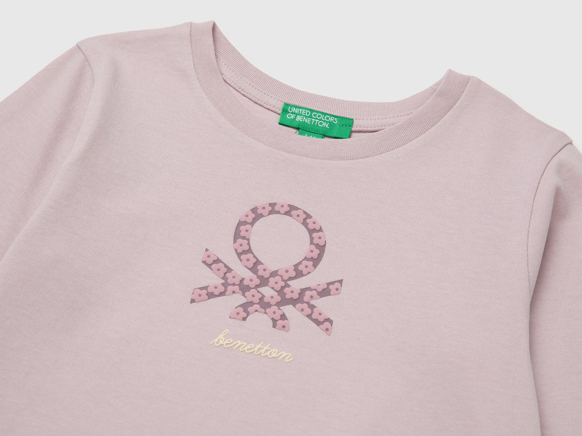Benetton Pink Girls T-Shirt with Puffy Print SKU: 3ATNG10NI_197 Image 03