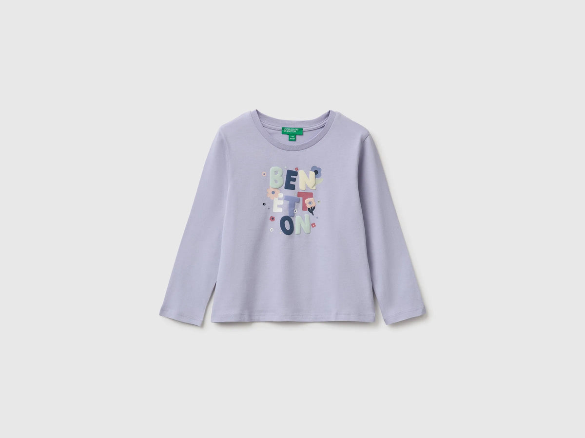 Benetton Lavender Girls T-Shirt with Puffy Print SKU: 3ATNG10NI_19B Image 01
