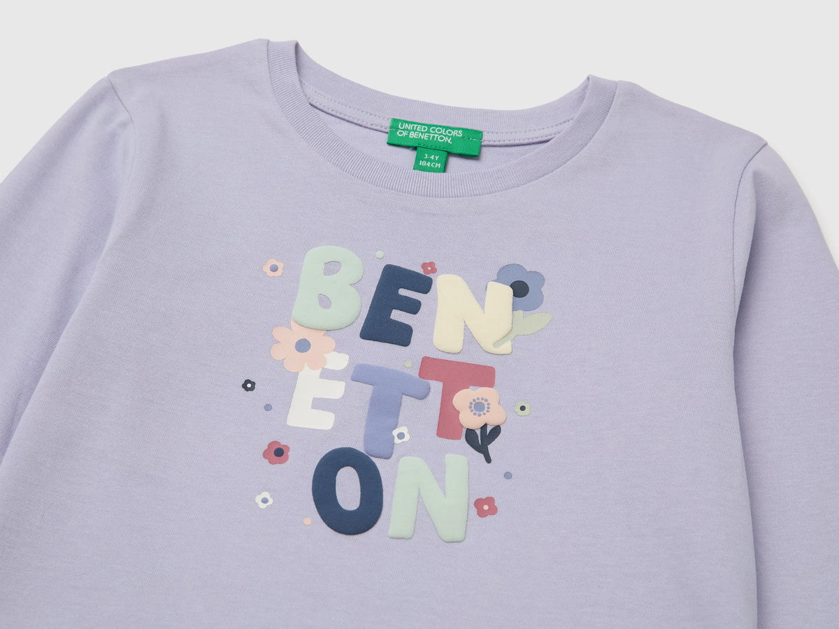Benetton Lavender Girls T-Shirt with Puffy Print SKU: 3ATNG10NI_19B Image 03