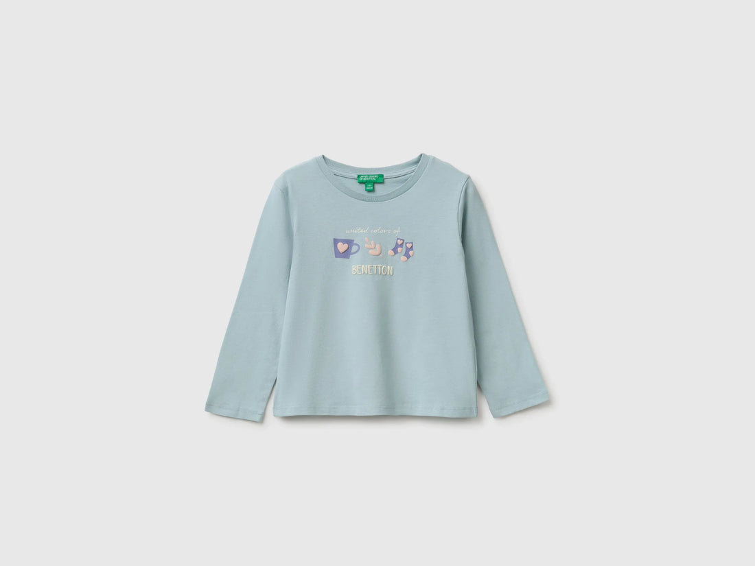 Benetton Aqua Girls T-Shirt with Puffy Print SKU: 3ATNG10NI_31A Image 01