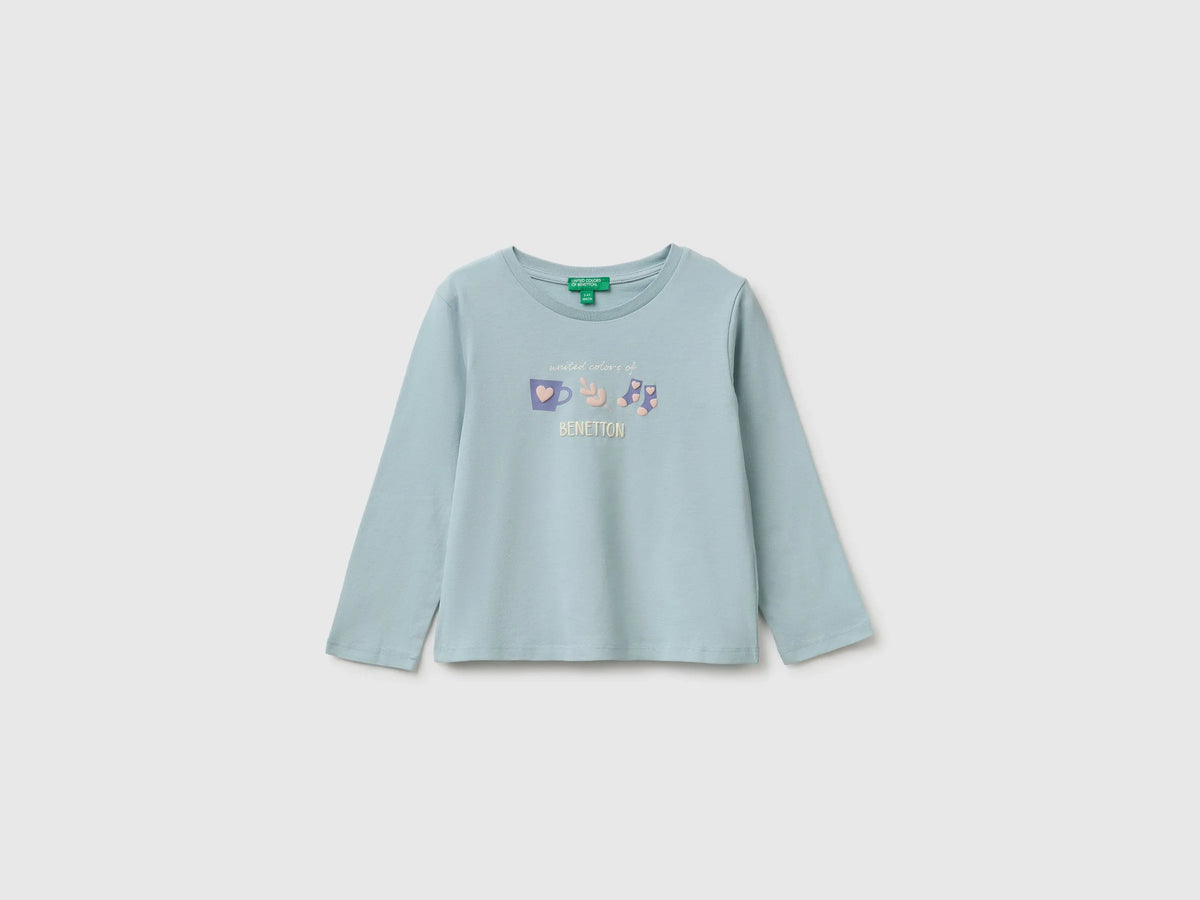 Benetton Aqua Girls T-Shirt with Puffy Print SKU: 3ATNG10NI_31A Image 01