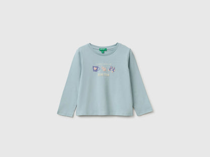 Benetton Aqua Girls T-Shirt with Puffy Print SKU: 3ATNG10NI_31A Image 01