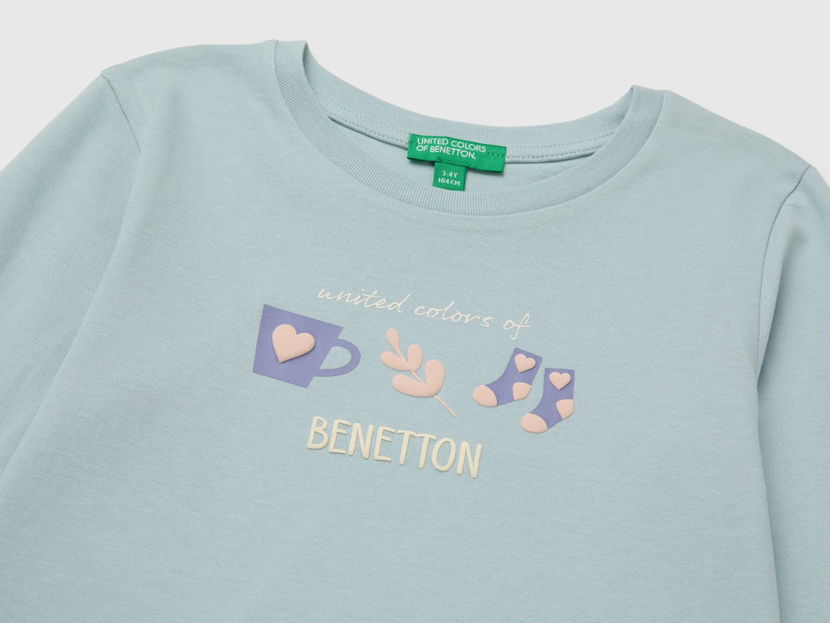Benetton Aqua Girls T-Shirt with Puffy Print SKU: 3ATNG10NI_31A Image 03