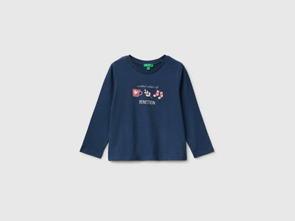 Benetton Blue Girls T-Shirt with Puffy Print SKU: 3ATNG10NI_355 Image 01