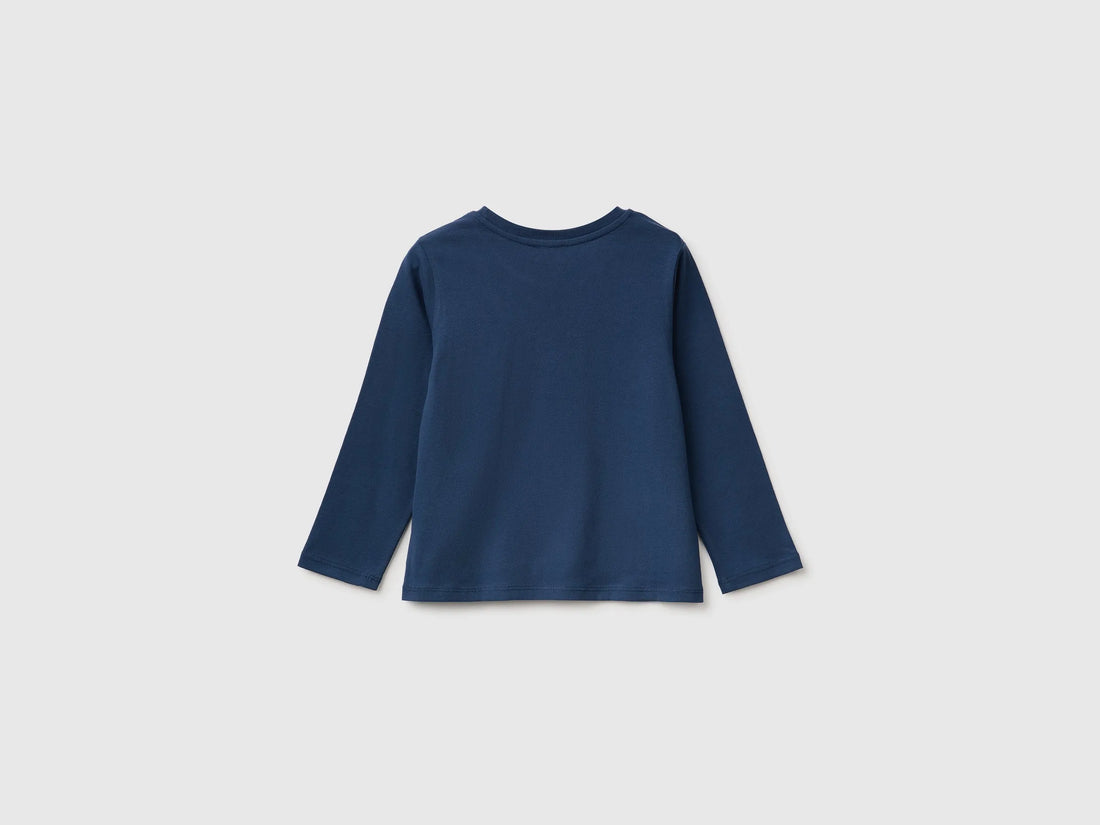 Benetton Blue Girls T-Shirt with Puffy Print SKU: 3ATNG10NI_355 Image 02