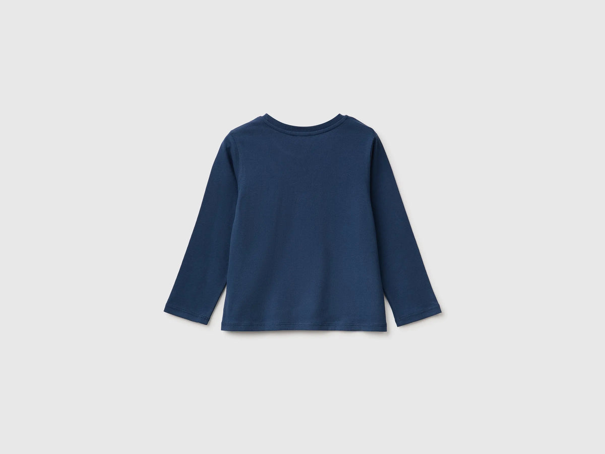 Benetton Blue Girls T-Shirt with Puffy Print SKU: 3ATNG10NI_355 Image 02