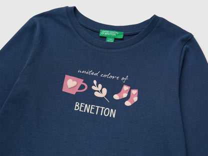 Benetton Blue Girls T-Shirt with Puffy Print SKU: 3ATNG10NI_355 Image 03