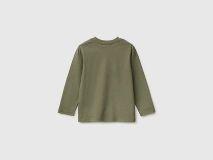 Benetton Military Green Boys Long-Sleeved T-Shirt with Print SKU: 3ATNG10NK_07N Image 02