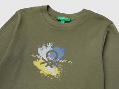 Benetton Military Green Boys Long-Sleeved T-Shirt with Print SKU: 3ATNG10NK_07N Image 03