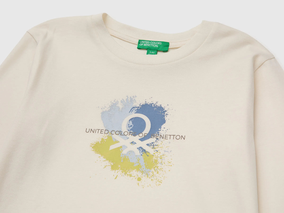 Benetton Creamy White Boys Long-Sleeved T-Shirt with Print SKU: 3ATNG10NK_0R2 Image 03