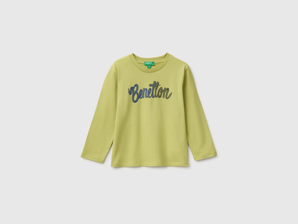 Benetton Lime Boys Long-Sleeved T-Shirt with Print SKU: 3ATNG10NK_168 Image 01
