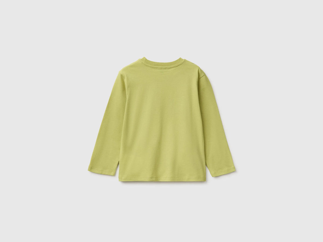 Benetton Lime Boys Long-Sleeved T-Shirt with Print SKU: 3ATNG10NK_168 Image 02
