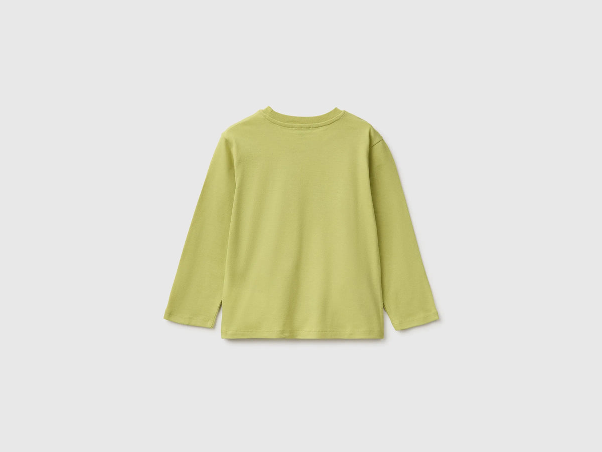 Benetton Lime Boys Long-Sleeved T-Shirt with Print SKU: 3ATNG10NK_168 Image 02