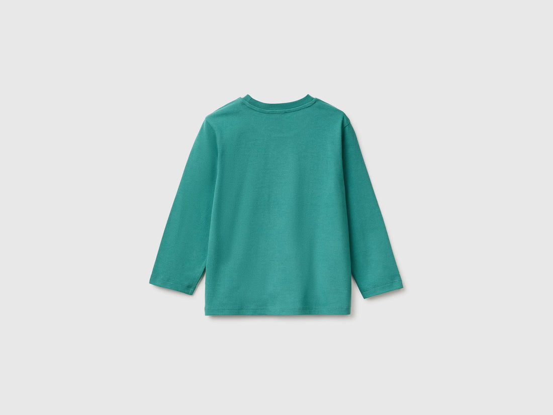 Benetton Dark Green Boys Long-Sleeved T-Shirt with Print SKU: 3ATNG10NK_285 Image 02