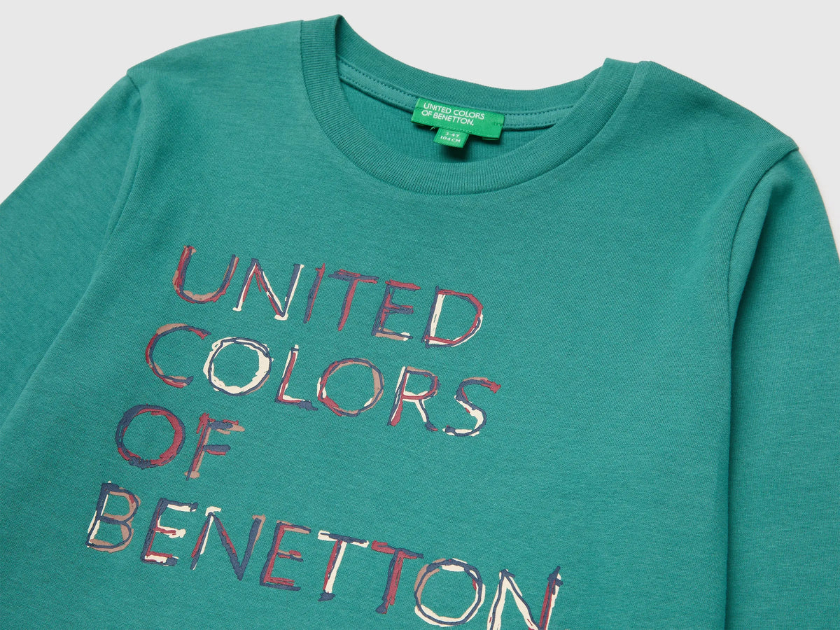 Benetton Dark Green Boys Long-Sleeved T-Shirt with Print SKU: 3ATNG10NK_285 Image 03