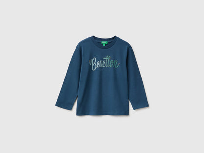 Benetton Dark Blue Boys Long-Sleeved T-Shirt with Print SKU: 3ATNG10NK_37T Image 01