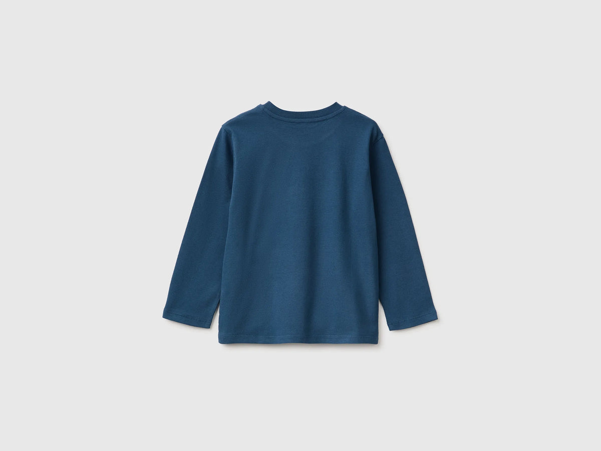 Benetton Dark Blue Boys Long-Sleeved T-Shirt with Print SKU: 3ATNG10NK_37T Image 02