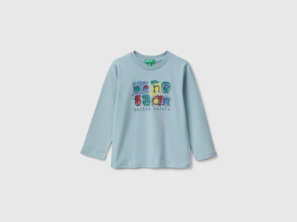 Benetton Air Force Blue Boys Long-Sleeved T-Shirt with Print SKU: 3ATNG10NK_3E4 Image 01