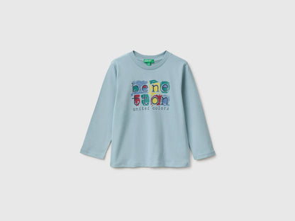 Benetton Air Force Blue Boys Long-Sleeved T-Shirt with Print SKU: 3ATNG10NK_3E4 Image 01