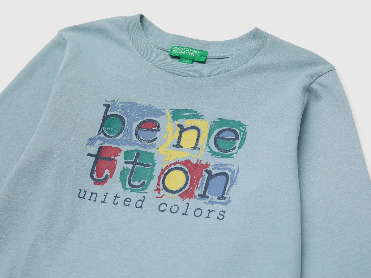 Benetton Air Force Blue Boys Long-Sleeved T-Shirt with Print SKU: 3ATNG10NK_3E4 Image 03