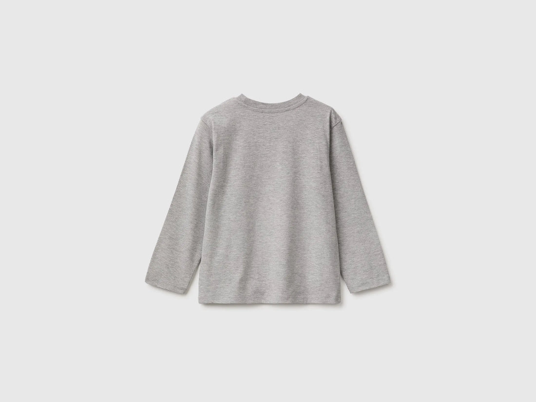Benetton Light Gray Boys Long-Sleeved T-Shirt with Print SKU: 3ATNG10NK_501 Image 02