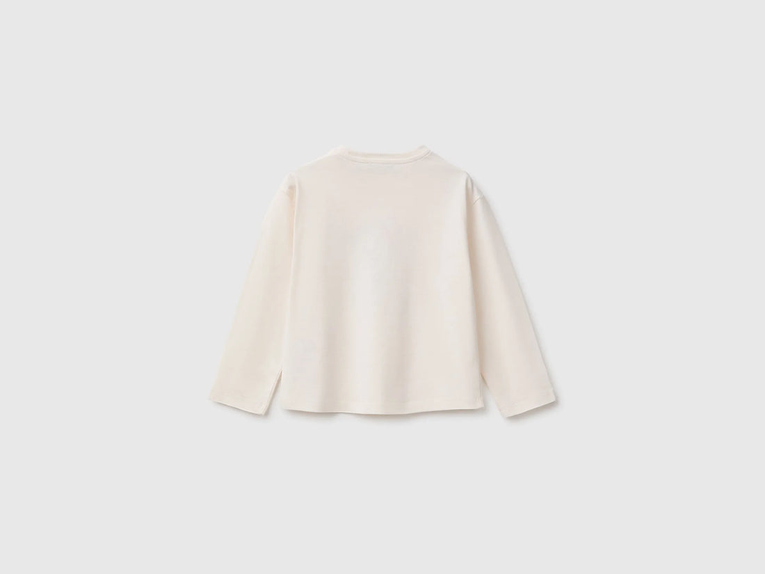 Benetton Creamy White Girls 100% Organic Cotton T-Shirt with Print SKU: 3ATNG10NN_0R2 Image 02