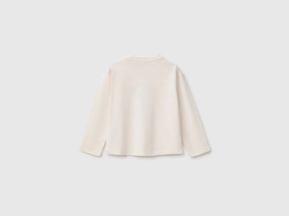 Benetton Creamy White Girls 100% Organic Cotton T-Shirt with Print SKU: 3ATNG10NN_0R2 Image 02