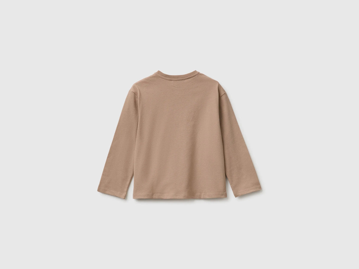 Benetton Dove Gray Girls 100% Organic Cotton T-Shirt with Print SKU: 3ATNG10NN_199 Image 02