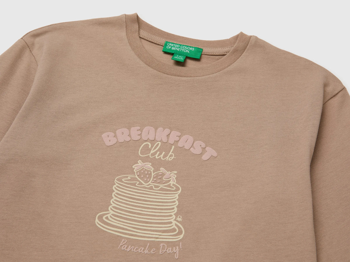 Benetton Dove Gray Girls 100% Organic Cotton T-Shirt with Print SKU: 3ATNG10NN_199 Image 03