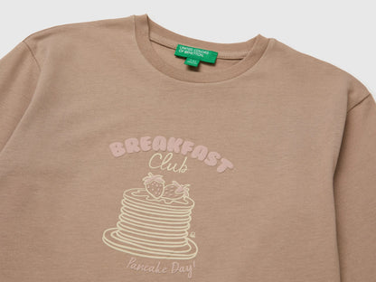 Benetton Dove Gray Girls 100% Organic Cotton T-Shirt with Print SKU: 3ATNG10NN_199 Image 03
