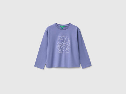 Benetton Violet Girls 100% Organic Cotton T-Shirt with Print SKU: 3ATNG10NN_19J Image 01