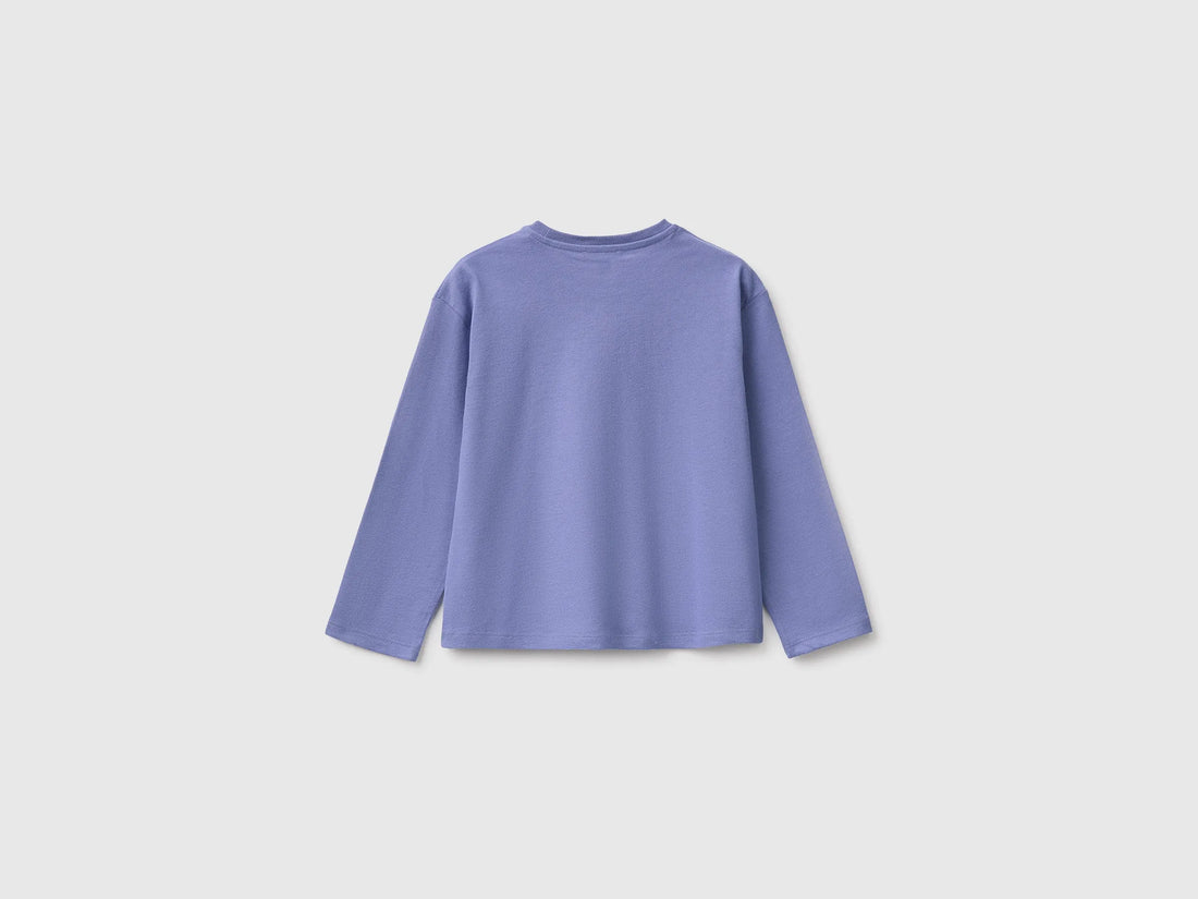Benetton Violet Girls 100% Organic Cotton T-Shirt with Print SKU: 3ATNG10NN_19J Image 02