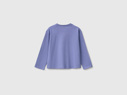 Benetton Violet Girls 100% Organic Cotton T-Shirt with Print SKU: 3ATNG10NN_19J Image 02