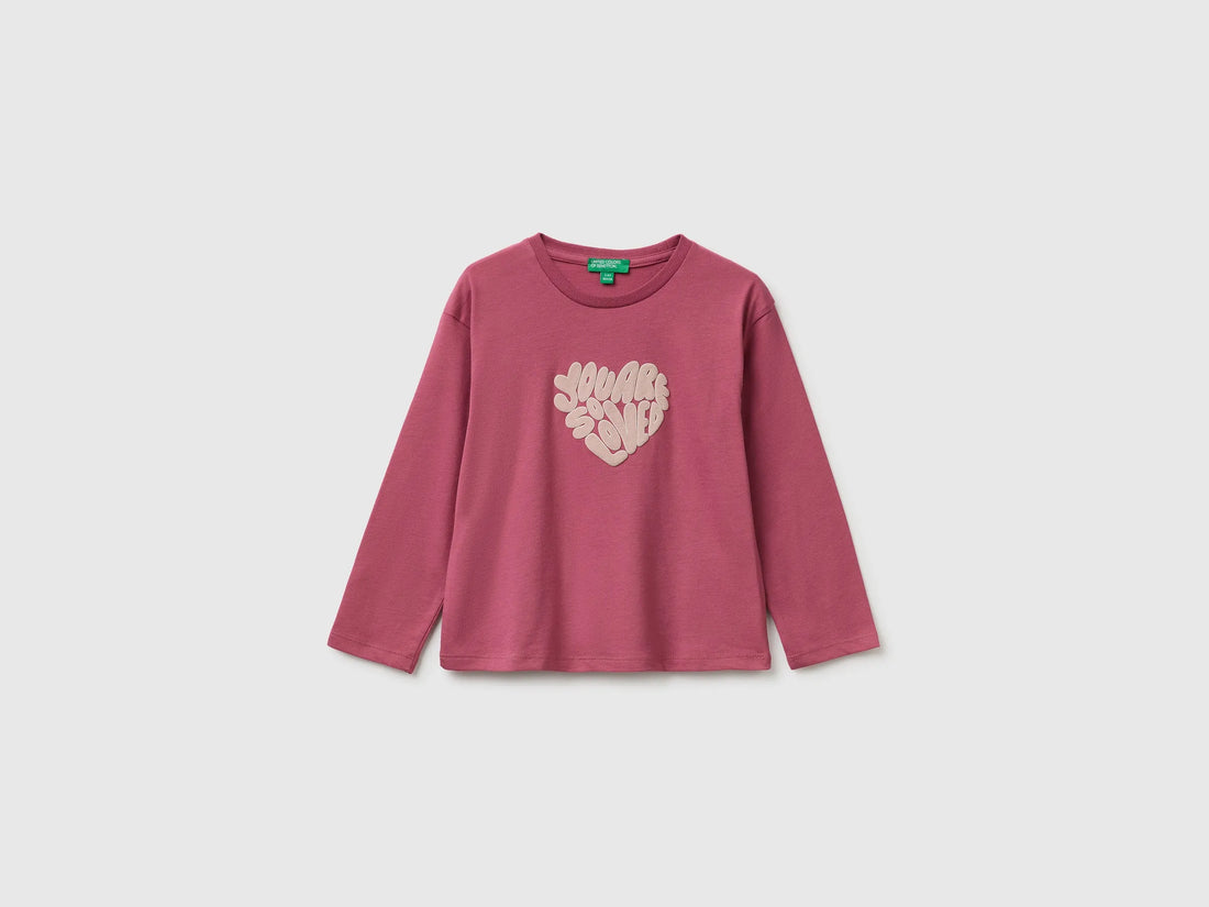 Benetton Fuchsia Girls 100% Organic Cotton T-Shirt with Print SKU: 3ATNG10NN_2J4 Image 01