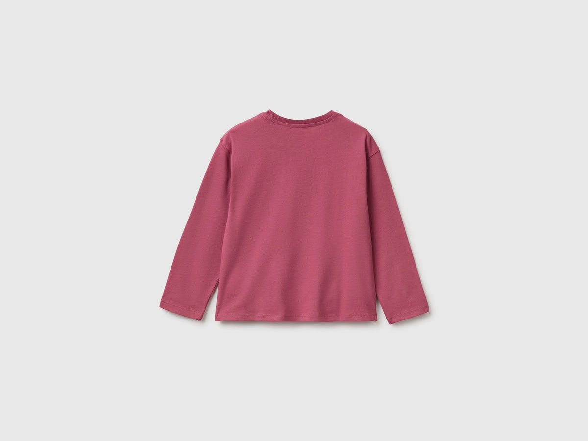 Benetton Fuchsia Girls 100% Organic Cotton T-Shirt with Print SKU: 3ATNG10NN_2J4 Image 02