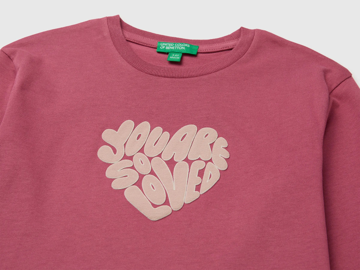 Benetton Fuchsia Girls 100% Organic Cotton T-Shirt with Print SKU: 3ATNG10NN_2J4 Image 03