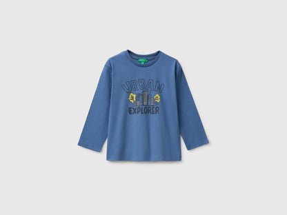 Benetton Blue Boys 100% Organic Cotton T-Shirt with Print SKU: 3ATNG10NP_0G6 Image 01
