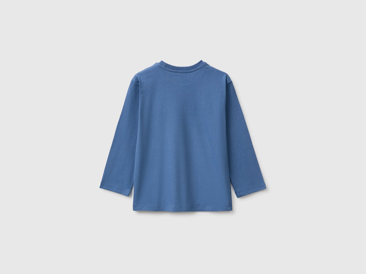 Benetton Blue Boys 100% Organic Cotton T-Shirt with Print SKU: 3ATNG10NP_0G6 Image 02