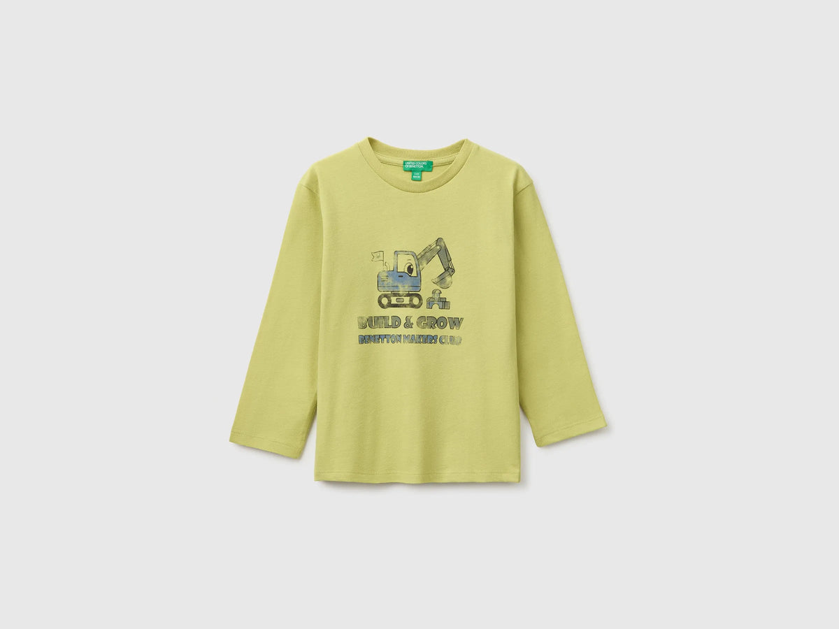 Benetton Lime Boys 100% Organic Cotton T-Shirt with Print SKU: 3ATNG10NP_168 Image 01