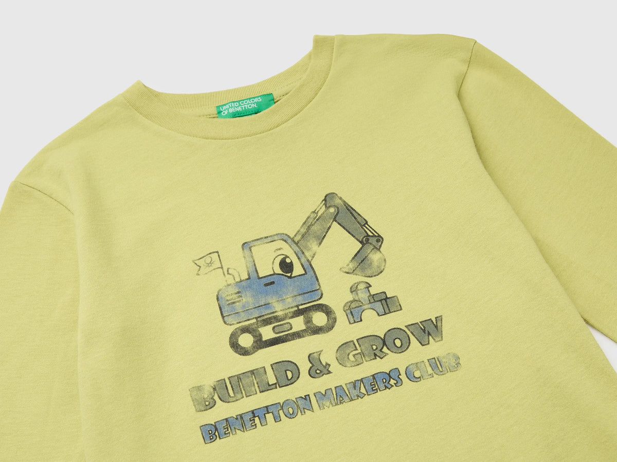 Benetton Lime Boys 100% Organic Cotton T-Shirt with Print SKU: 3ATNG10NP_168 Image 03