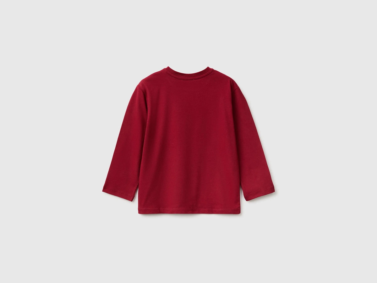 Benetton Burgundy Boys 100% Organic Cotton T-Shirt with Print SKU: 3ATNG10NP_21C Image 02